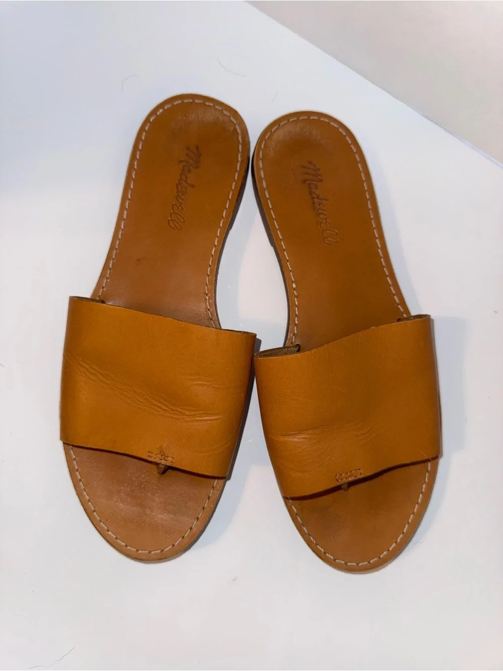 MADEWELL Tan Leather Slide Sandals with Toe Loop 8.5